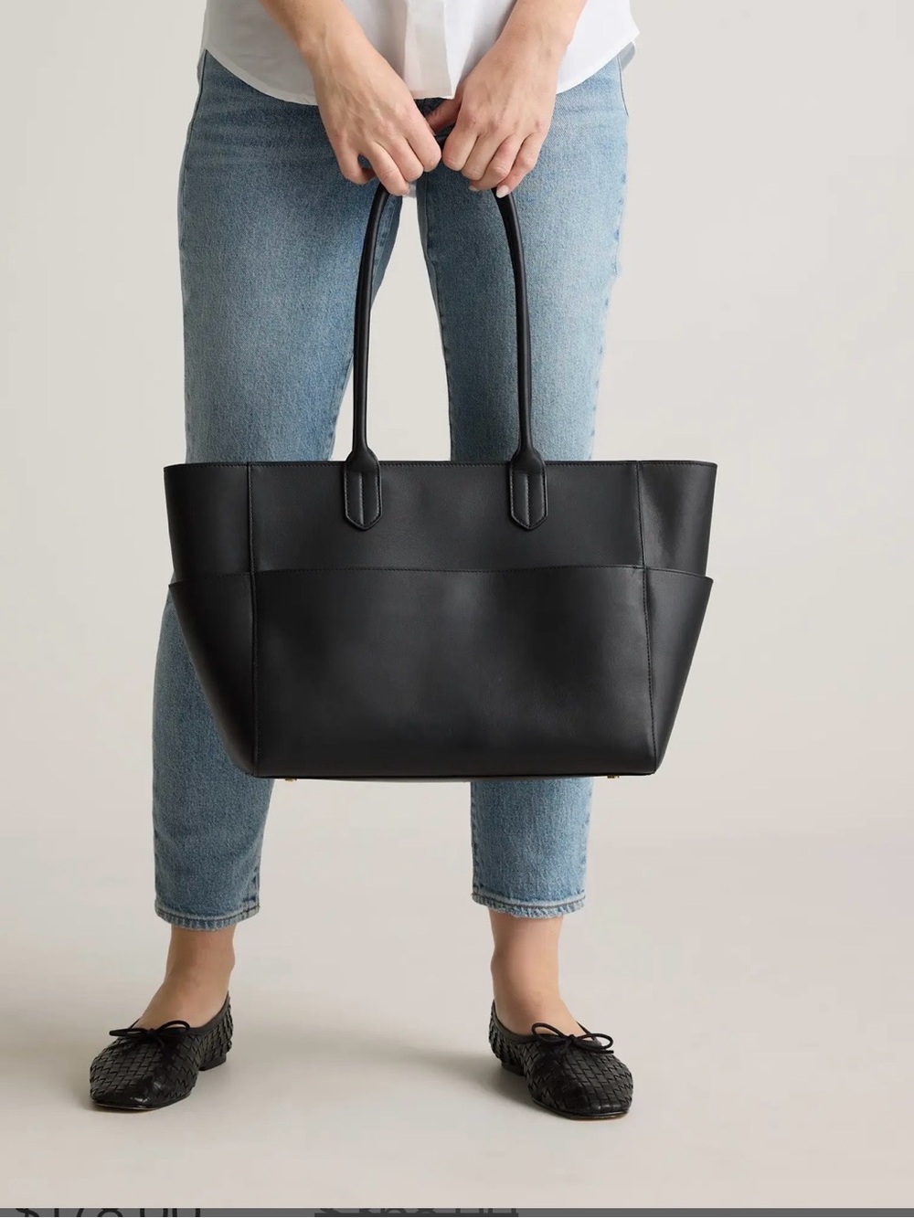Quince Hudson Black Leather Tote Bag - Black - Picture 2 of 4